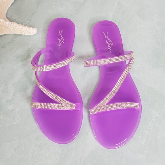 New! Lia Purple Jelly Rhinestone Sandals - Picture 2 of 5